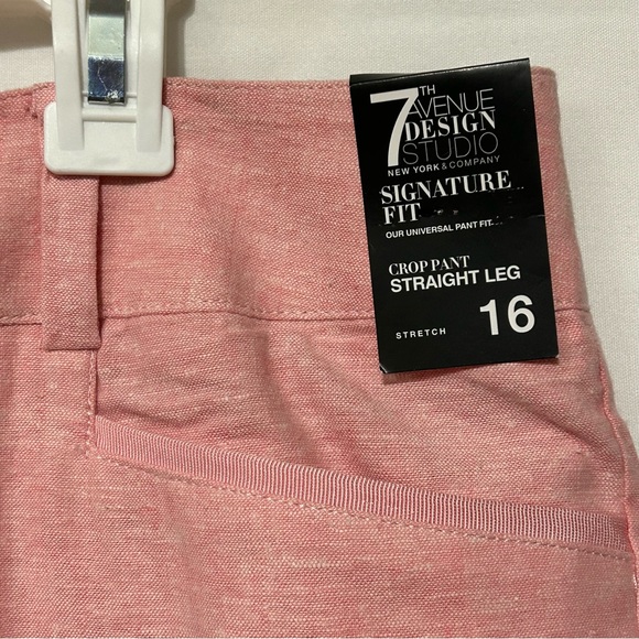 NY & Co 7th Ave Design Studio Capri Pink Linen Blend Crop Straight Pants Sz 16 - Picture 3 of 14